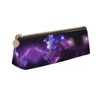 DNBCLEZK Galaxy Starry Space Purple Starry Cute Leather Triangular Pencil Case,Premium Smooth Zipper Durable Metal Puller,Full-Print Designer Stationery Organizer for School Office
