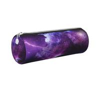 DNBCLEZK Galaxy Starry Space Purple Starry Cute Round Leather Pencil Case,Premium Smooth Zipper Durable Metal Puller,Full-Print Designer Stationery Organizer for School Office