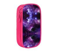 DNBCLEZK Galaxy Starry Space Purple Starry Double Layer Large Capacity Pencil Case,Print Polyester Oxford-Cloth Stationery Pouch with Multi Slots, Multi-Compartment Storage Bag