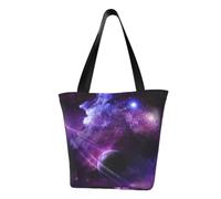 DNBCLEZK Galaxy Starry Space Purple Starry Women'S Printed Tote Bag, Large Capacity Shoulder Handbag, Polyester Fabric With Foam Padding,Inner Security Pocket