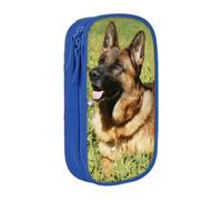 DNBCLEZK German Shepherd Dog Double Layer Large Capacity Pencil Case,Print Polyester Oxford-Cloth Stationery Pouch with Multi Slots, Multi-Compartment Storage Bag