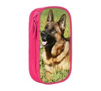 DNBCLEZK German Shepherd Dog Double Layer Large Capacity Pencil Case,Print Polyester Oxford-Cloth Stationery Pouch with Multi Slots, Multi-Compartment Storage Bag