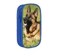 DNBCLEZK German Shepherd Dog Double Layer Large Capacity Pencil Case,Print Polyester Oxford-Cloth Stationery Pouch with Multi Slots, Multi-Compartment Storage Bag