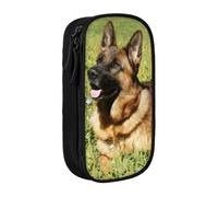 DNBCLEZK German Shepherd Dog Double Layer Large Capacity Pencil Case,Print Polyester Oxford-Cloth Stationery Pouch with Multi Slots, Multi-Compartment Storage Bag