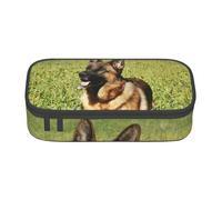 DNBCLEZK German Shepherd Dog Large Canvas Pencil Case with Compartments for Girls Boys,Personalised Printed Stationery Storage Case