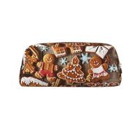 DNBCLEZK Gingerbread Cookies Customizable Leather Zipper Pencil Case, Full-Print Design School and Office Stationery Holder (Personalized Pattern)
