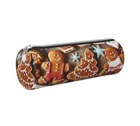 DNBCLEZK Gingerbread Cookies Cute Round Leather Pencil Case,Premium Smooth Zipper Durable Metal Puller,Full-Print Designer Stationery Organizer for School Office