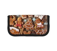 DNBCLEZK Gingerbread Cookies Large Canvas Pencil Case with Full Print Black Trim,Multipurpose Makeup Bag Organizer, Double Zipper Closure (19x9x5 Cm)