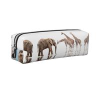 DNBCLEZK Giraffe and Elephant Cute Leather Pencil Case,Premium Smooth Zipper Durable Metal Puller,Full-Print Designer Stationery Organizer for School Office