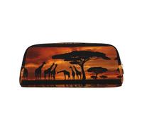 DNBCLEZK Giraffe Under The Tree in Africa Customizable Leather Zipper Pencil Case, Full-Print Design School and Office Stationery Holder (Personalized Pattern)