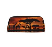DNBCLEZK Giraffe Under The Tree in Africa Customizable Leather Zipper Pencil Case, Full-Print Design School and Office Stationery Holder (Personalized Pattern)