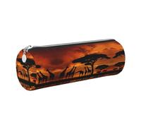 DNBCLEZK Giraffe Under The Tree in Africa Cute Round Leather Pencil Case,Premium Smooth Zipper Durable Metal Puller,Full-Print Designer Stationery Organizer for School Office
