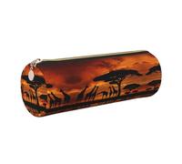 DNBCLEZK Giraffe Under The Tree in Africa Cute Round Leather Pencil Case,Premium Smooth Zipper Durable Metal Puller,Full-Print Designer Stationery Organizer for School Office