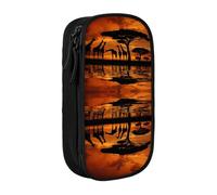 DNBCLEZK Giraffe Under The Tree in Africa Double Layer Large Capacity Pencil Case,Print Polyester Oxford-Cloth Stationery Pouch with Multi Slots, Multi-Compartment Storage Bag
