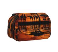 DNBCLEZK Giraffe Under The Tree in Africa Flip Top Double Layer Pencil Case,Full Print Oxford-Cloth Stationery Pouch with Zipper and Sticky Flap,Large Capacity Pencil Bag