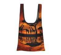 DNBCLEZK Giraffe Under The Tree In Africa Foldable Reusable Shopping Bags,Print Waterproof Grocery Tote With Carry Pouch,Holds 50+Lbs,Compact Eco-Friendly Shopping-Bag For Travel