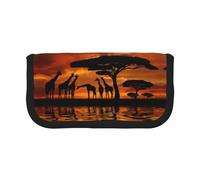 DNBCLEZK Giraffe Under The Tree in Africa Large Capacity Canvas Pencil Case with Full Print Black Trim,Multipurpose Makeup Bag Organizer, Double Zipper Closure (19x9x5 Cm)