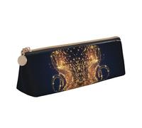 DNBCLEZK Gold Musical Note with Shiny Star Cute Leather Triangular Pencil Case,Premium Smooth Zipper Durable Metal Puller,Full-Print Designer Stationery Organizer for School Office