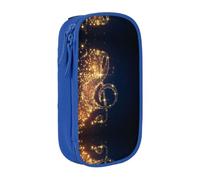 DNBCLEZK Gold Musical Note with Shiny Star Double Layer Large Capacity Pencil Case,Print Polyester Oxford-Cloth Stationery Pouch with Multi Slots, Multi-Compartment Storage Bag