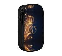 DNBCLEZK Gold Musical Note with Shiny Star Double Layer Large Capacity Pencil Case,Print Polyester Oxford-Cloth Stationery Pouch with Multi Slots, Multi-Compartment Storage Bag