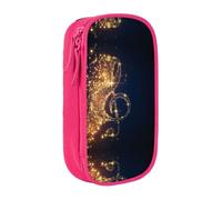 DNBCLEZK Gold Musical Note with Shiny Star Double Layer Large Capacity Pencil Case,Print Polyester Oxford-Cloth Stationery Pouch with Multi Slots, Multi-Compartment Storage Bag