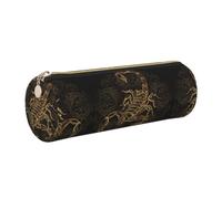 DNBCLEZK Gold Scorpion Cylinder Leather Pencil Case, Multifunctional Full Print Cross Grain PVC Pen Pouch,Lightweight Portable Stationery Bag