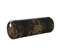 DNBCLEZK Gold Scorpion Cylinder Leather Pencil Case, Multifunctional Full Print Cross Grain PVC Pen Pouch,Lightweight Portable Stationery Bag