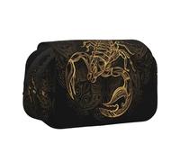 DNBCLEZK Gold Scorpion Flip Top Double Layer Pencil Case,Full Print Oxford-Cloth Stationery Pouch with Zipper and Sticky Flap,Large Capacity Pencil Bag