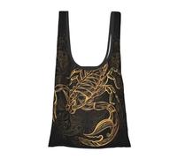 DNBCLEZK Gold Scorpion Foldable Reusable Shopping Bags,Print Waterproof Grocery Tote With Carry Pouch,Holds 50+Lbs,Compact Eco-Friendly Shopping-Bag For Travel