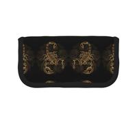 DNBCLEZK Gold Scorpion Large Canvas Pencil Case with Full Print Black Trim,Multipurpose Makeup Bag Organizer, Double Zipper Closure (19x9x5 Cm)