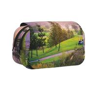 DNBCLEZK Golf Resort Park Flip Top Double Layer Pencil Case,Full Print Oxford-Cloth Stationery Pouch with Zipper and Sticky Flap,Large Capacity Pencil Bag