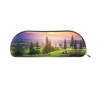DNBCLEZK Golf Resort Park Semicircular Pencil Case, Full-Pattern Printed Pen Pouch, Premium PVC Cross-Grain Leather with Polyester Lining