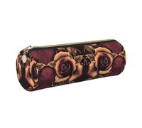 DNBCLEZK Gothic Rose Cute Round Leather Pencil Case,Premium Smooth Zipper Durable Metal Puller,Full-Print Designer Stationery Organizer for School Office
