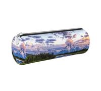 DNBCLEZK Grand Teton National Park Cylinder Leather Pencil Case, Multifunctional Full Print Cross Grain PVC Pen Pouch,Lightweight Portable Stationery Bag