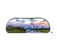 DNBCLEZK Grand Teton National Park Semicircular Pencil Case, Full-Pattern Printed Pen Pouch, Premium PVC Cross-Grain Leather with Polyester Lining