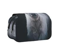 DNBCLEZK Gray Cow Flip Top Double Layer Pencil Case,Full Print Oxford-Cloth Stationery Pouch with Zipper and Sticky Flap,Large Capacity Pencil Bag