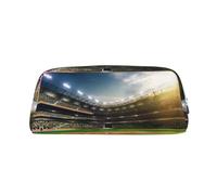 DNBCLEZK Green Baseball Field Backdrop Customizable Leather Zipper Pencil Case, Full-Print Design School and Office Stationery Holder (Personalized Pattern)
