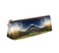 DNBCLEZK Green Baseball Field Backdrop Cute Leather Triangular Pencil Case,Premium Smooth Zipper Durable Metal Puller,Full-Print Designer Stationery Organizer for School Office
