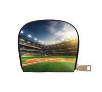 DNBCLEZK Green Baseball Field Backdrop Pu Leather Semicircle Card Holder Wallet, Compact Zipper Card Case with 12 Card Slots 2 Main Compartments,Water-Resistant Small Purse