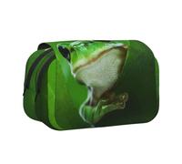 DNBCLEZK Green Frog The Leaves Flip Top Double Layer Pencil Case,Full Print Oxford-Cloth Stationery Pouch with Zipper and Sticky Flap,Large Capacity Pencil Bag