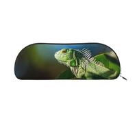 DNBCLEZK Green Lizard Semicircular Pencil Case, Full-Pattern Printed Pen Pouch, Premium PVC Cross-Grain Leather with Polyester Lining