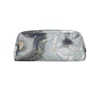 DNBCLEZK Grey Marble Stripe Customizable Leather Zipper Pencil Case, Full-Print Design School and Office Stationery Holder (Personalized Pattern)
