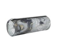 DNBCLEZK Grey Marble Stripe Cute Round Leather Pencil Case,Premium Smooth Zipper Durable Metal Puller,Full-Print Designer Stationery Organizer for School Office