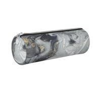 DNBCLEZK Grey Marble Stripe Cylinder Leather Pencil Case, Multifunctional Full Print Cross Grain PVC Pen Pouch,Lightweight Portable Stationery Bag
