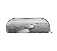DNBCLEZK Grey Zen Stones Picture Semicircular Pencil Case, Full-Pattern Printed Pen Pouch, Premium PVC Cross-Grain Leather with Polyester Lining