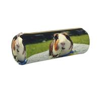 DNBCLEZK Guinea Pigs Funny Cute Round Leather Pencil Case,Premium Smooth Zipper Durable Metal Puller,Full-Print Designer Stationery Organizer for School Office