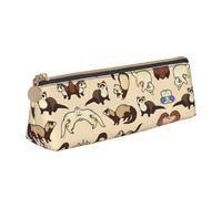 DNBCLEZK Hairy Ferret Cute Leather Triangular Pencil Case,Premium Smooth Zipper Durable Metal Puller,Full-Print Designer Stationery Organizer for School Office
