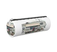 DNBCLEZK Happy Camper Cylinder Leather Pencil Case, Multifunctional Full Print Cross Grain PVC Pen Pouch,Lightweight Portable Stationery Bag