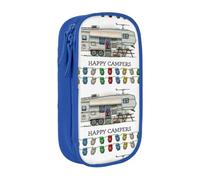 DNBCLEZK Happy Camper Double Layer Large Capacity Pencil Case,Print Polyester Oxford-Cloth Stationery Pouch with Multi Slots, Multi-Compartment Storage Bag