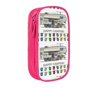 DNBCLEZK Happy Camper Double Layer Large Capacity Pencil Case,Print Polyester Oxford-Cloth Stationery Pouch with Multi Slots, Multi-Compartment Storage Bag